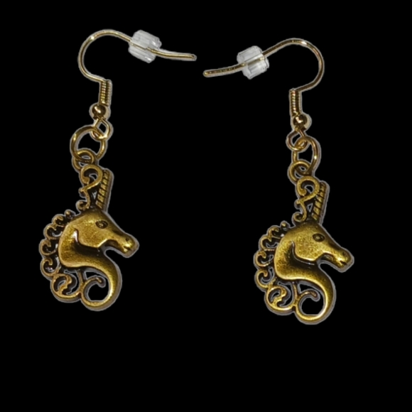 Unicorn Earrings in Antique Gold Artisan Made Magical Whimsical - Picture 3 of 7